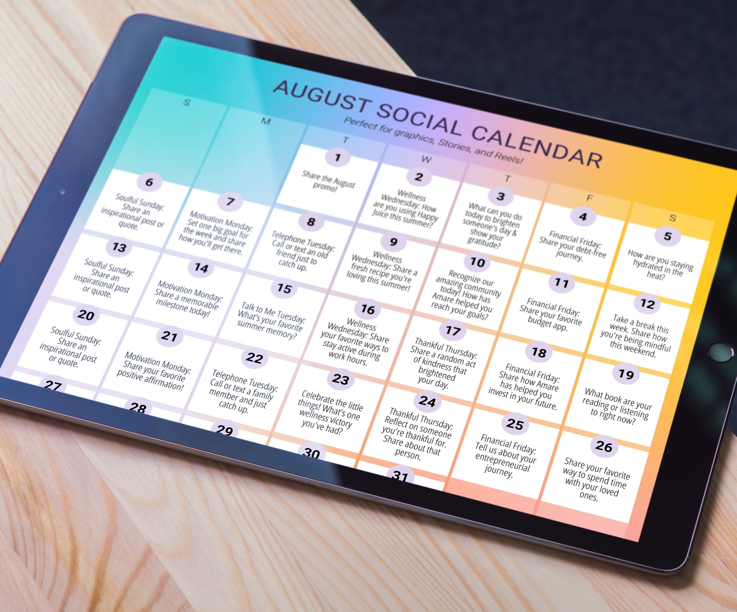 August Social Calendar